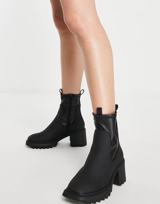 Missguided chunky pull on ankle boots in black faux leather