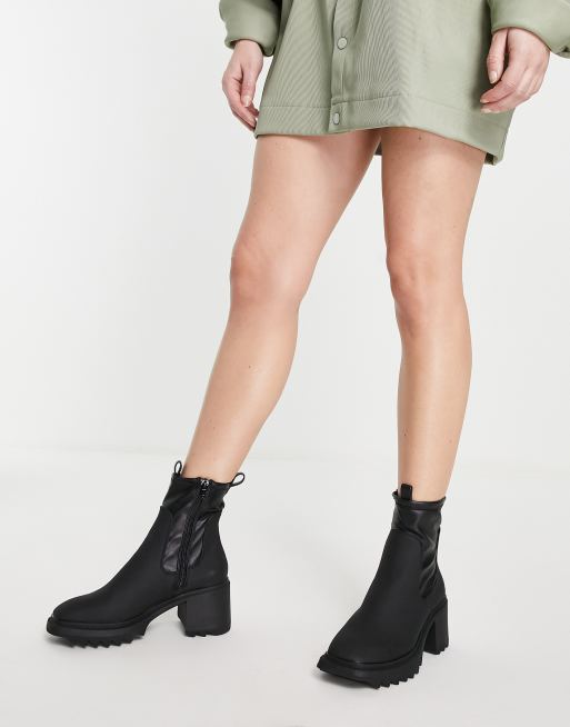 Missguided heeled ankle boots with cleated sole in black