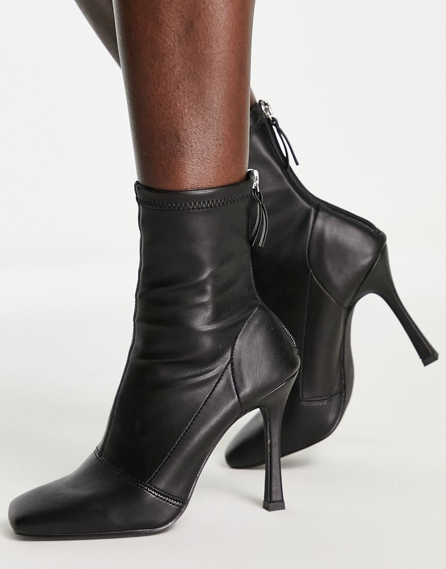 Missguided Heeled Ankle Boots With Square Toe In Black Faux Leather
