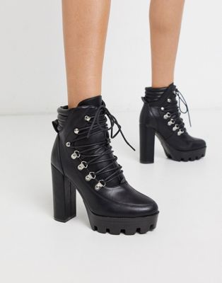 black high heel lace up boots