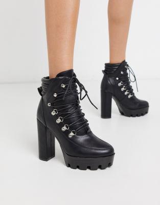 black boots lace up heels