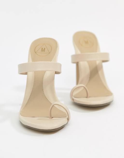 Missguided high heeled toe post mule sandal in beige, 2 of 4