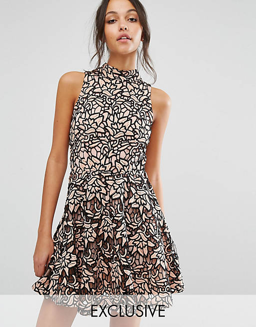 Missguided High Neck Contrast Lace Skater Dress | ASOS