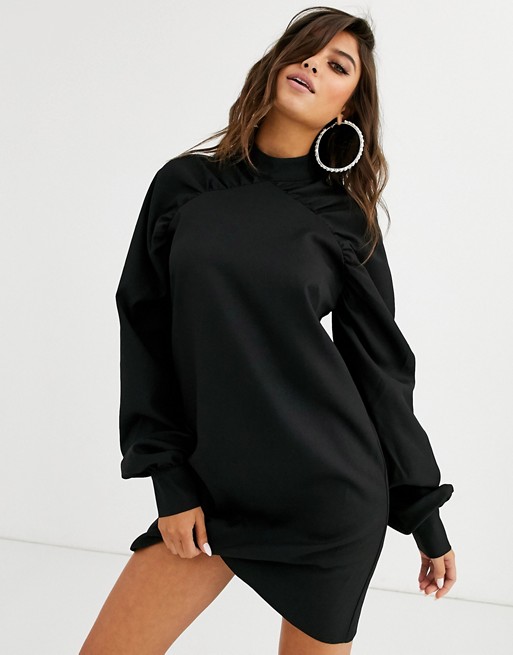 Missguided high neck dress with ruched detail in black