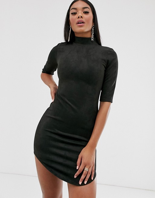 Missguided high neck faux suede dress