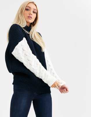 sweater with cable knit sleeves