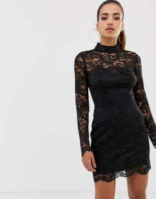 high neck lace mini dress