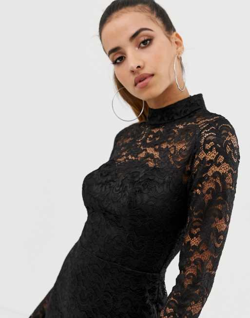 Missguided Aleena Eyelash Lace Plunge Neck Puffball Mini Dress In Black,  $80, Missguided