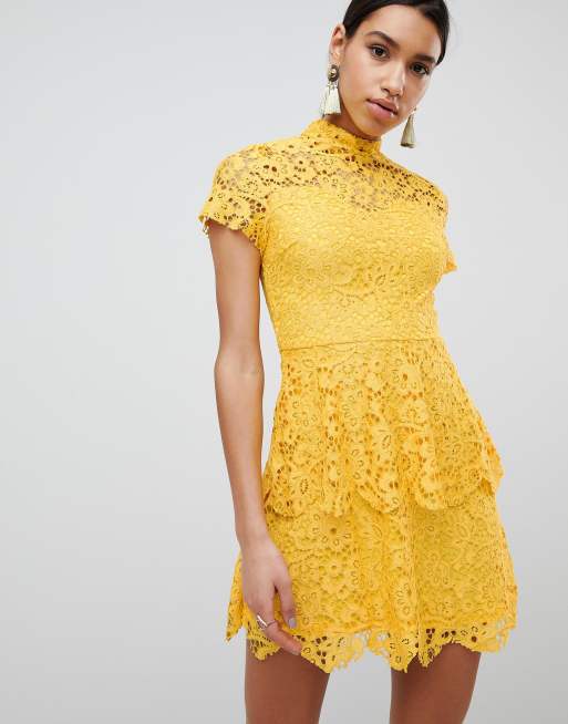 Yellow lace hot sale dress asos