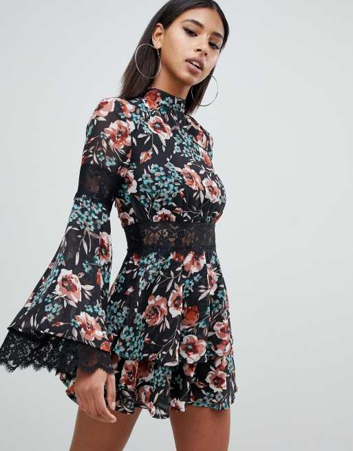 Missguided floral high neck trim sales tea dress