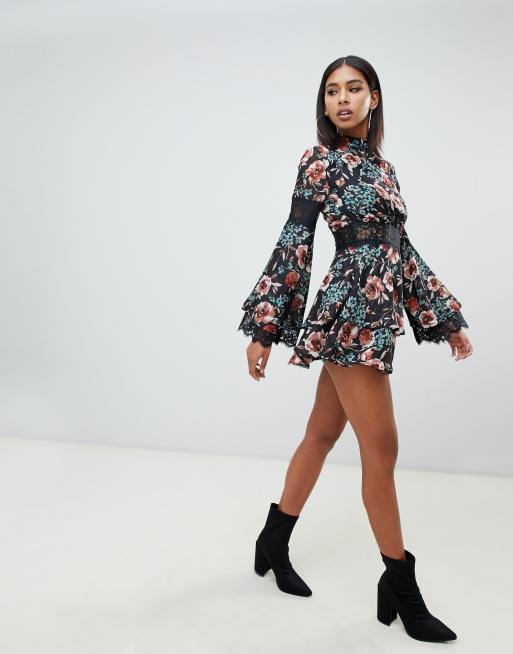 Missguided floral high neck trim sales tea dress