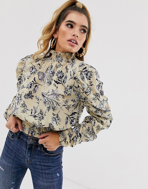 Missguided high neck top in floral print