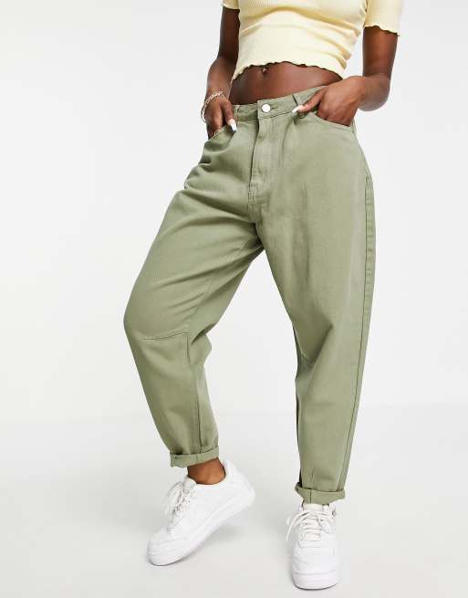 Missguided high rise carrot jean in khaki ASOS