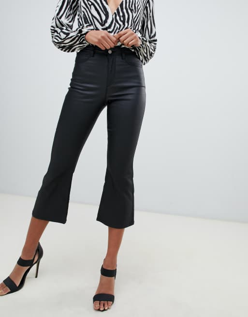 Flare-Leg High-Rise Black Coated Jeans