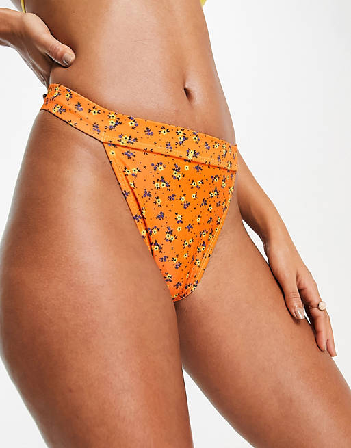 Missguided high waist bikini bottom in orange ditsy