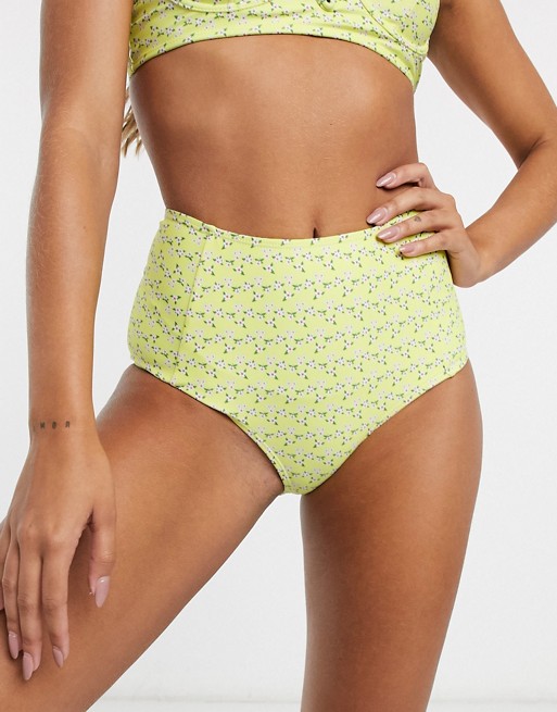 Missguided high waisted bikini bottom in ditsy floral print