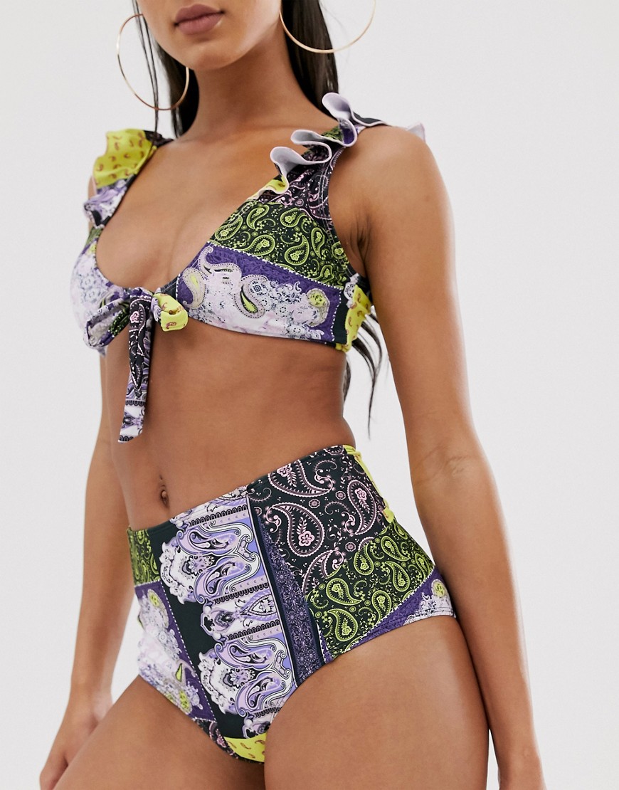 Missguided high waisted bikini briefs in mixed tile print-Multi