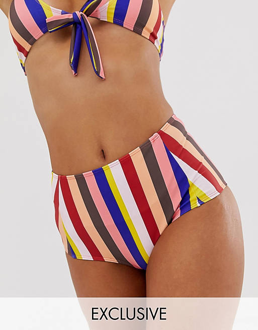 Missguided high waisted bikini briefs in multi stripe