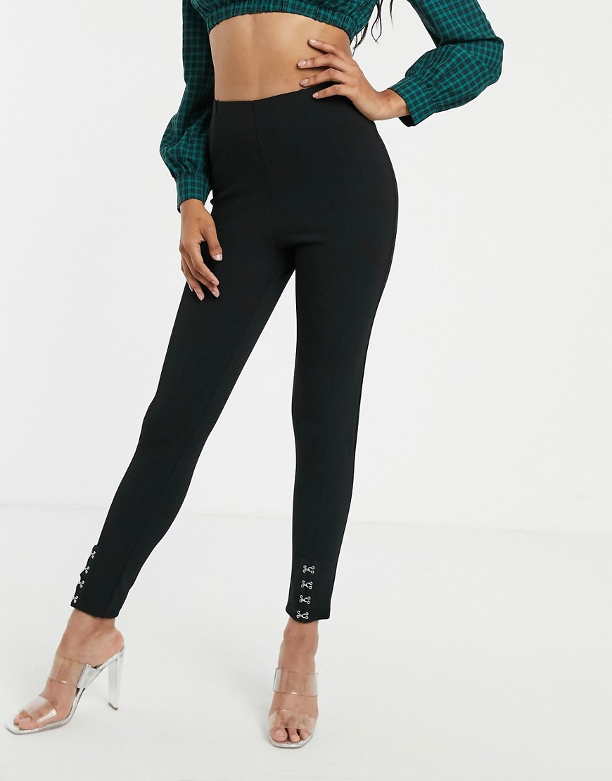 Missguided high waisted leggings with hook and eye ankle detail-Black