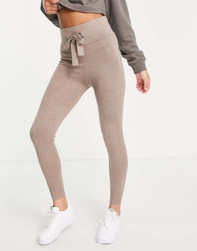 Missguided high waisted tie front sweatpants in mocha