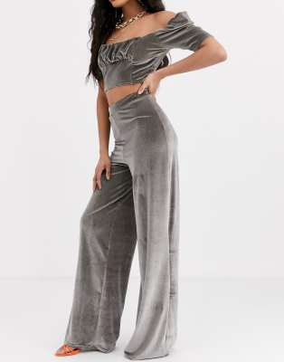 high waisted wide leg velvet pants