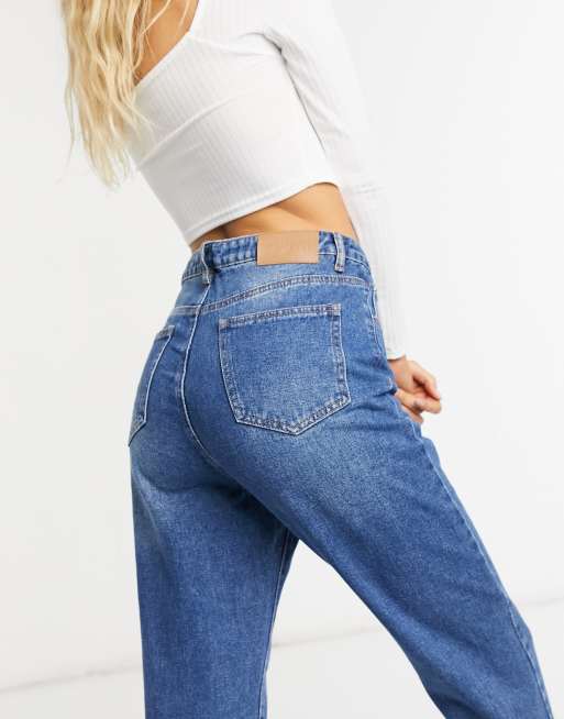 Missguided high waisted Wrath straight leg jean with split hem in blue