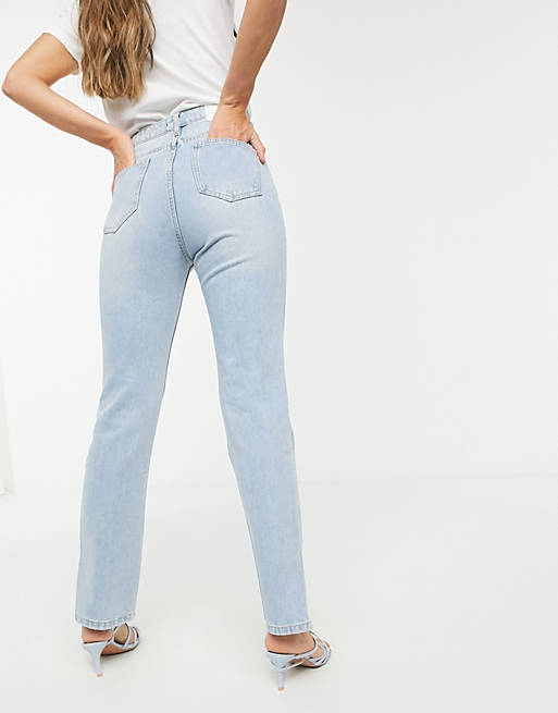 Missguided highwaisted straight jean with side split in blue 