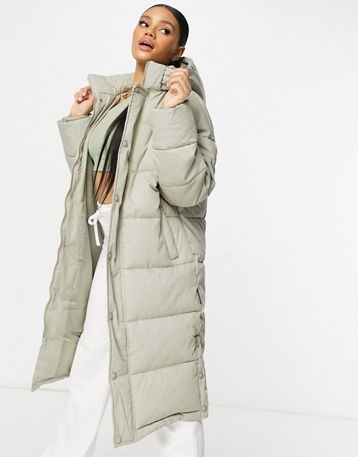 Missguided hooded longline padded jacket in stone