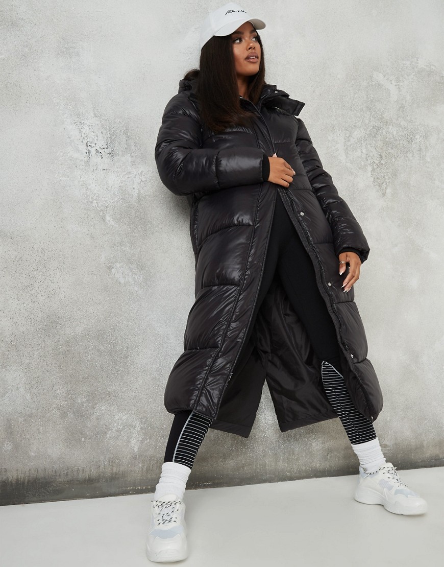 Missguided hooded maxi padded jacket in black