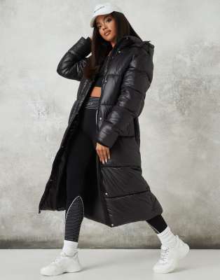 missguided maxi shine hooded puffer