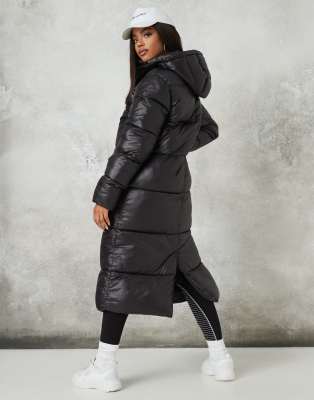 missguided maxi shine hooded puffer