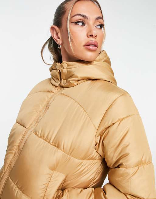 Missguided hooded padded jacket in stone new arrivals