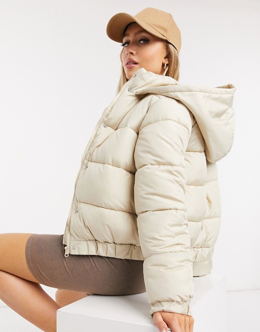 Missguided hooded padded jacket in stone