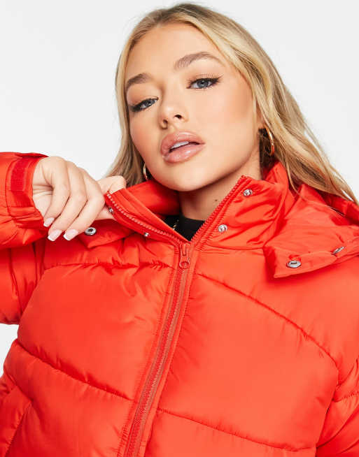 Missguided hooded padded puffer jacket in red