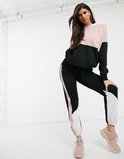 Missguided hoodie in pink and black colourblock
