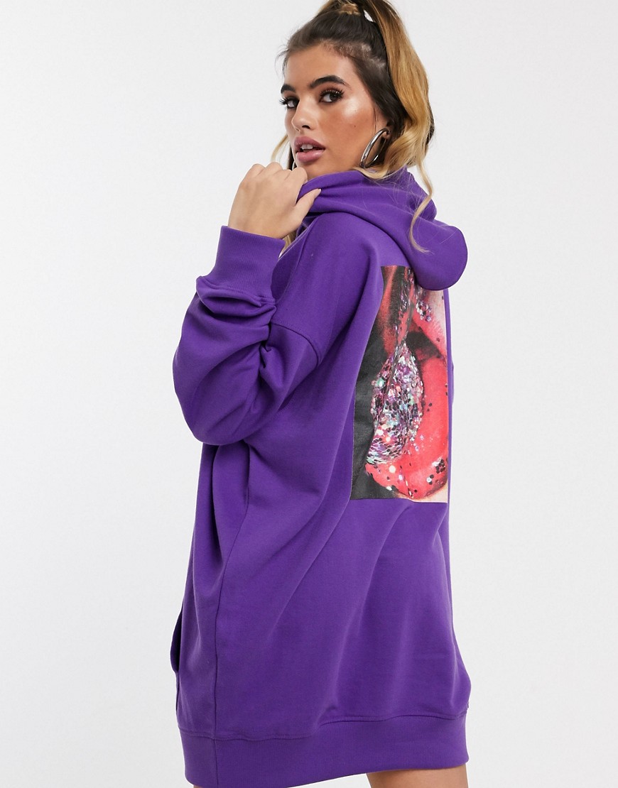 Missguided hoodie dress with back graphic in purple
