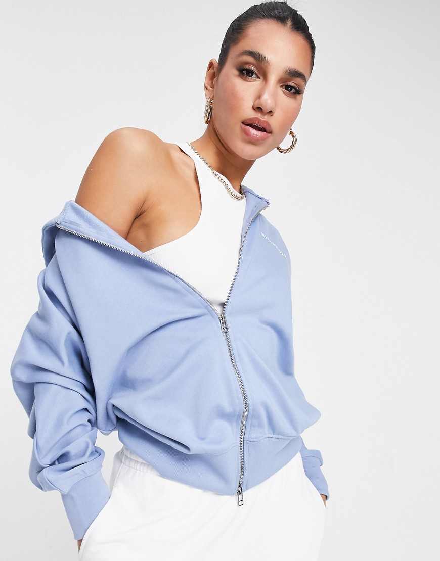 Missguided hoodie with double zip detail in lilac-Blue