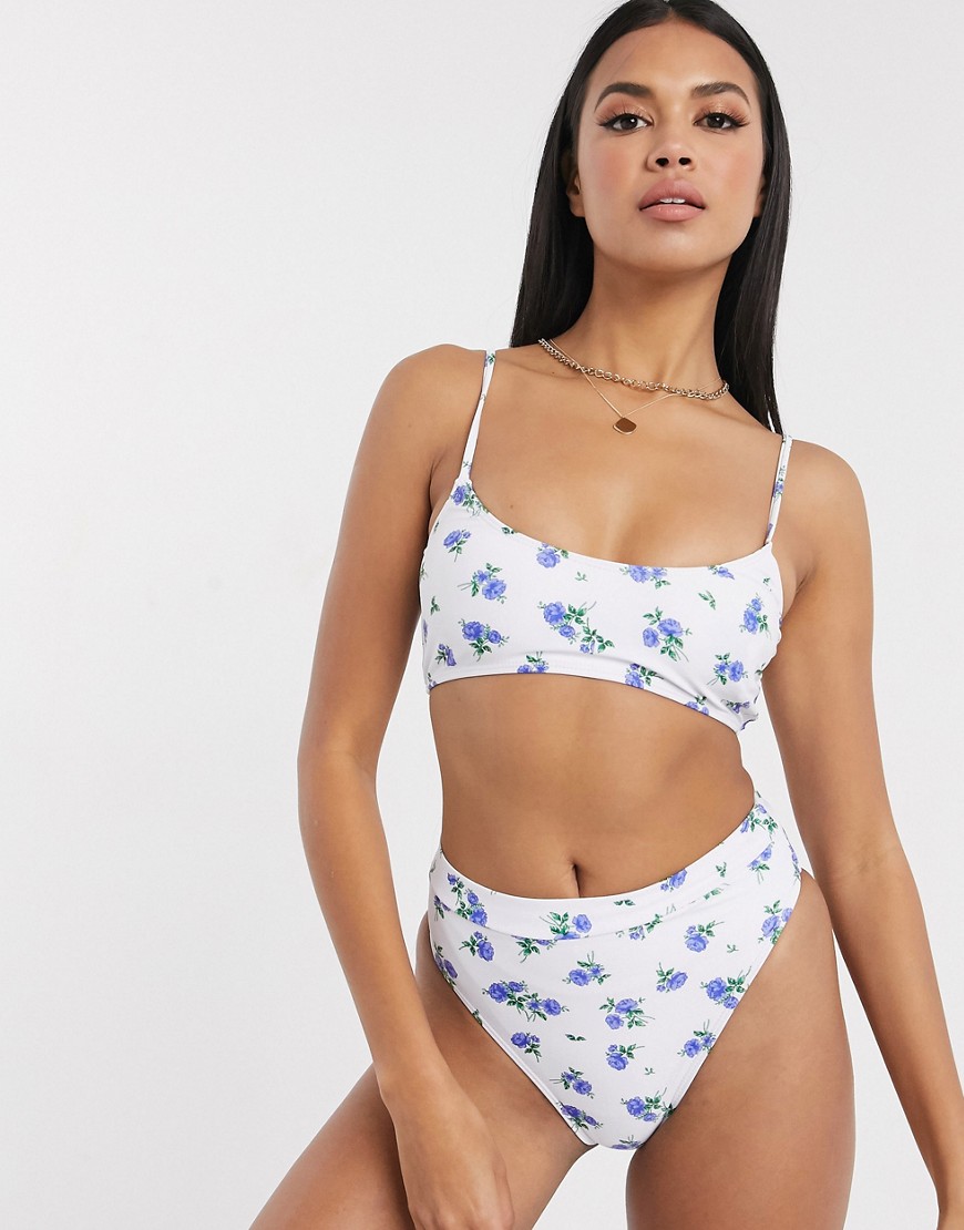 Missguided - Hooguitgesneden bikinibroekje met hoge taille en bloemenprint-Multi