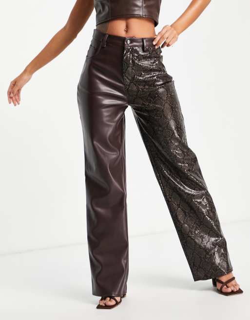 Missguided Hose Mit Geradem Bein Und Geteiltem Design Aus Kunstleder In Braun Asos