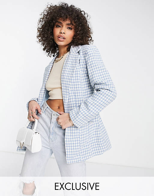 Missguided houndstooth blazer in blue (part of a set)