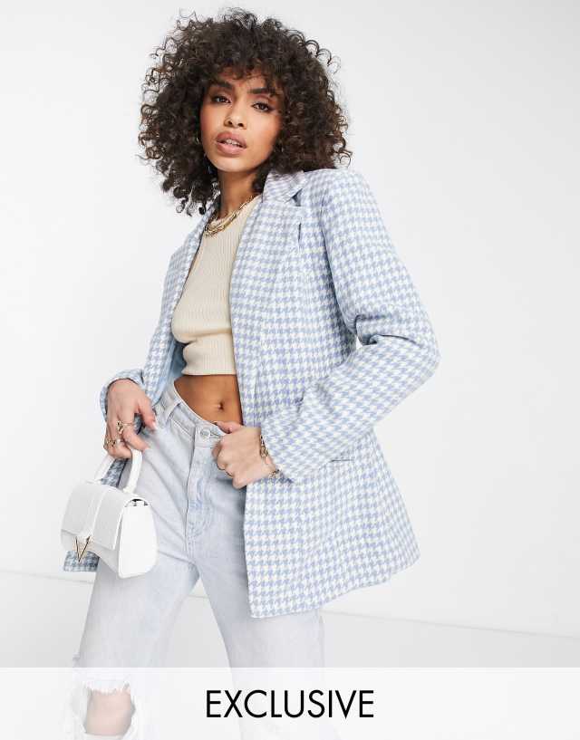 Missguided houndstooth blazer in blue - part of a set