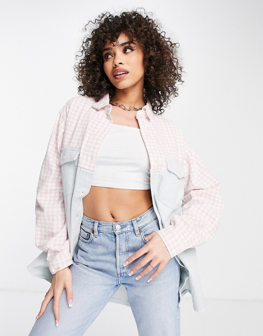 Missguided houndstooth shirt in pink and blue