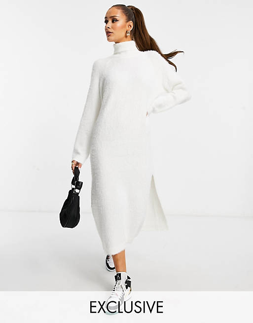 fryser Uforenelig Sammenligne Missguided - Hvid strikket maidaxi kjole med rullekrave | ASOS