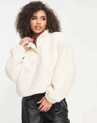 Missguided hybrid borg fleece sweatshirt in cream