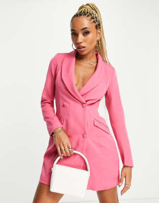 Missguided – Jaskraworóżowa dopasowana sukienka żakietowa