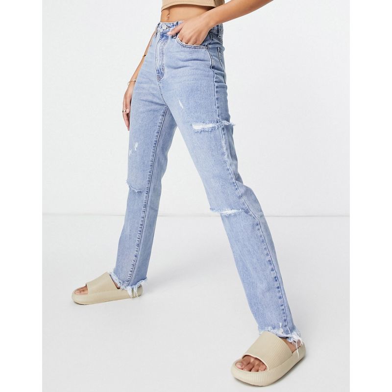 IWR96 Jeans a vita alta Missguided - Jeans a vita alta con strappi sulla coscia blu chiaro