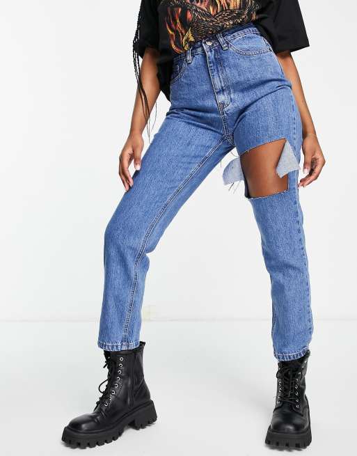 Missguided - Jeans dritti a vita alta blu, 4 di 4