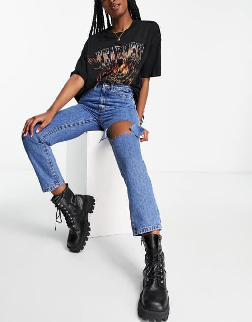 Missguided - Jeans met hoge taille en rechte pijpen in blauw