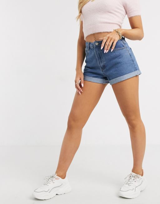 Missguided Jeansshorts Mit Hohem Bund Und Umschlag Asos