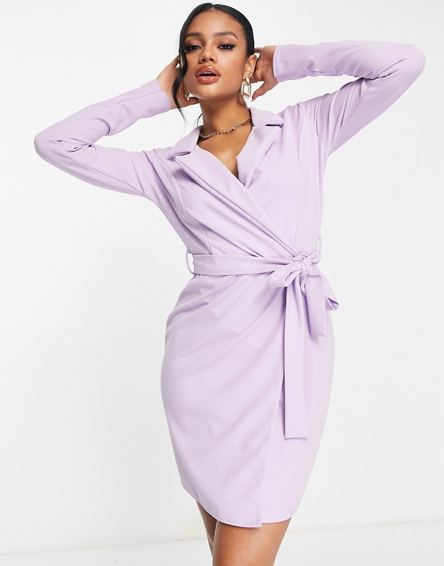 Missguided jersey belted blazer dress in lilac-Purple